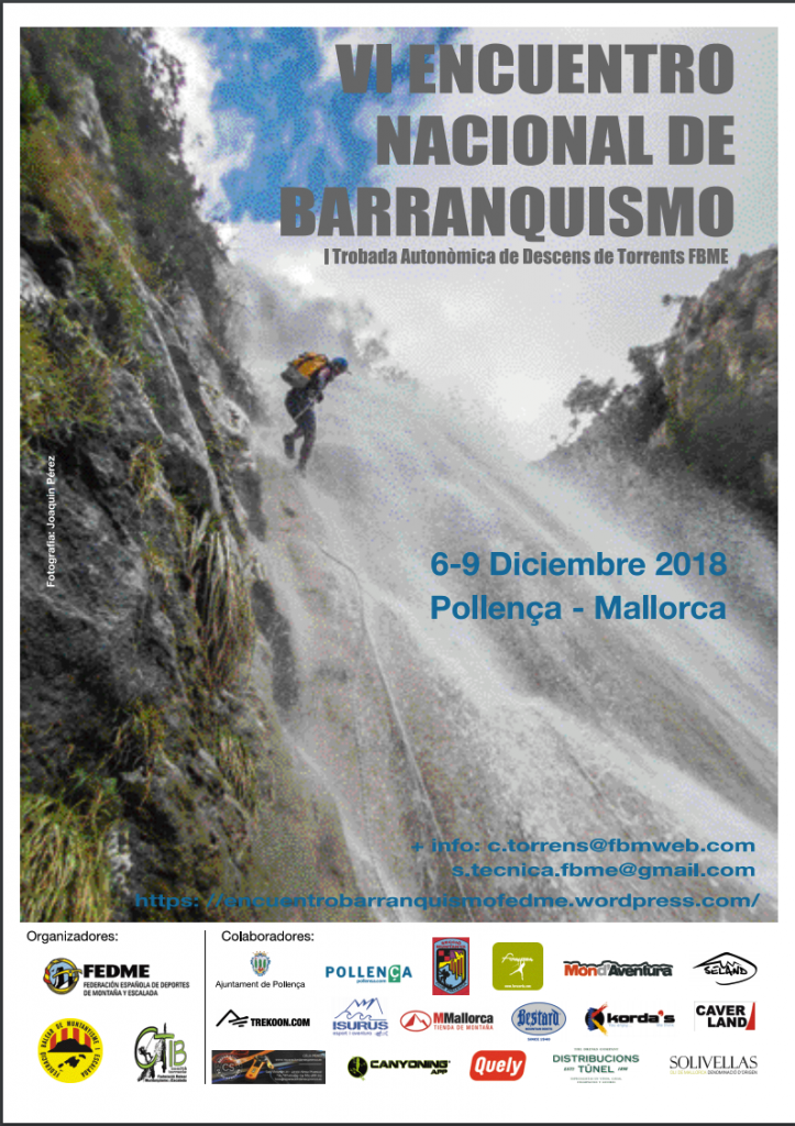 El VI Encuentro Anual de Barrancos FEDME 2018 se celebrará a principios de diciembre en Mallorca