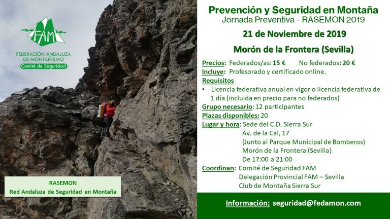 Morón de la Frontera albergará el 21 de noviembre una Jornada de Prevención y Seguridad en Montaña de la Red RASEMON