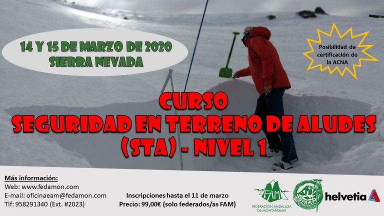 Inscripciones abiertas para el Curso de «Seguridad en Terreno de Aludes-Nivel 1» en Sierra Nevada el 14 y 15 de marzo