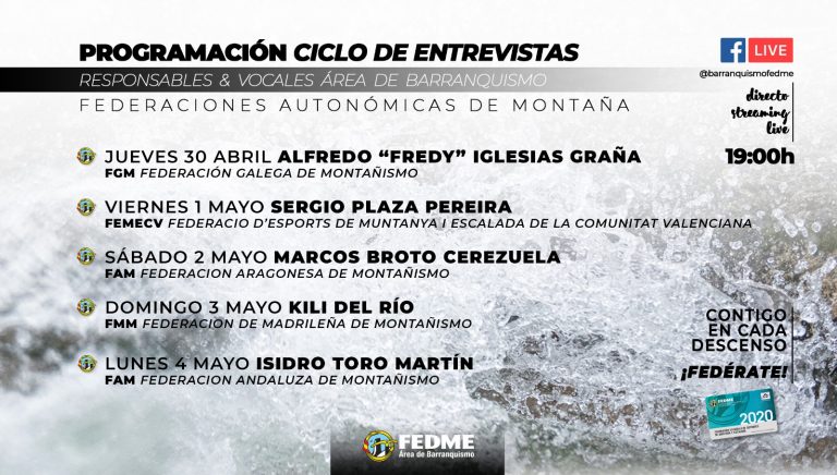 Isidro Toro, en representación de la FAM, interviene en el Ciclo de Entrevistas de Barranquismo de la FEDME del 30 de abril al 4 de mayo