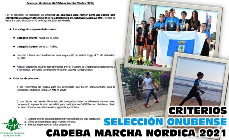 La Delegación Onubense da a conocer los criterios de selección para la representación de Huelva en el CADEBA de Marcha Nórdica