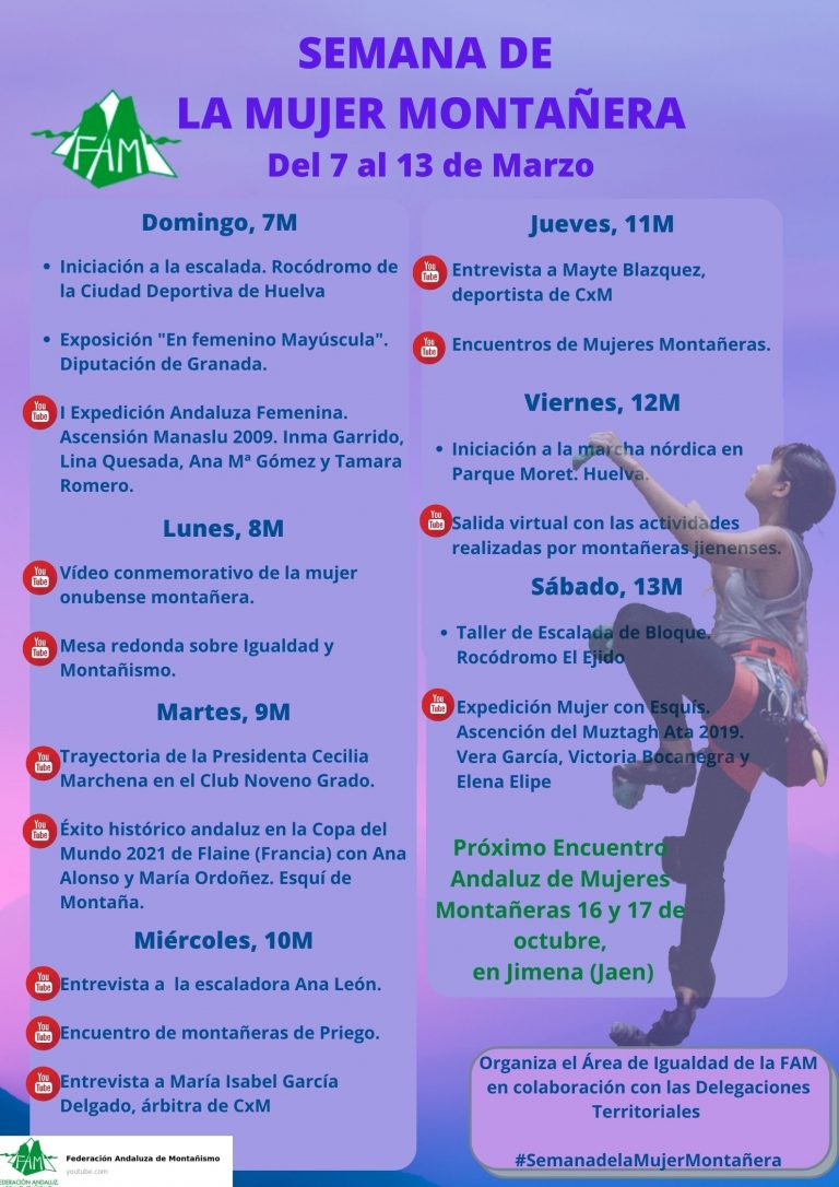 El Área de Igualdad de la FAM ha organizado un amplio Programa de “La Semana de la Mujer Montañera”