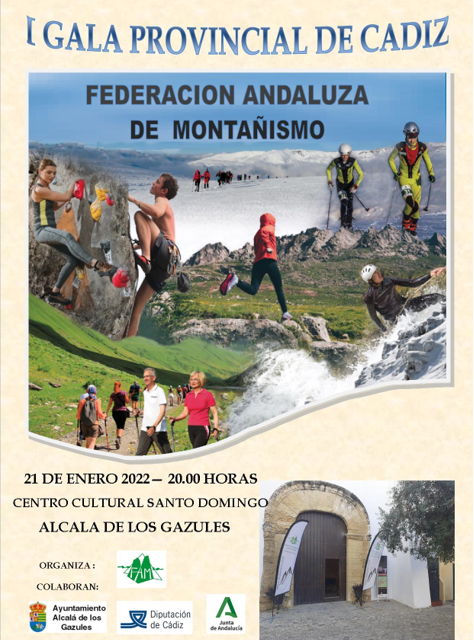 La I Gala Provincial del Montañismo en Cádiz se celebra este viernes 21 de enero en Alcalá de los Gazules