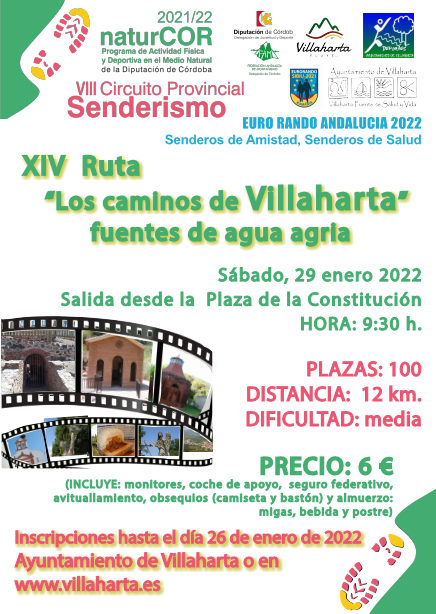 La Ruta de las Fuentes Agrias del Circuito NaturCOR será también día inicial del Eurorando Andalucía’22 en Córdoba el 29 de enero