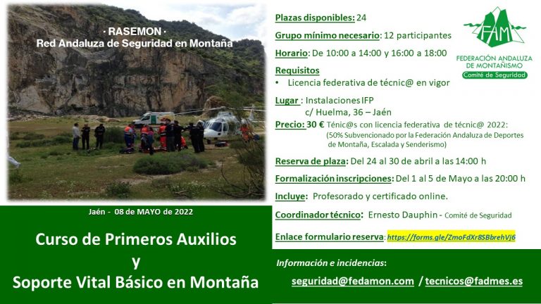 Curso de Primeros Auxilios y Soporte Vital Básico en Montaña para miembros del Estamento Técnico