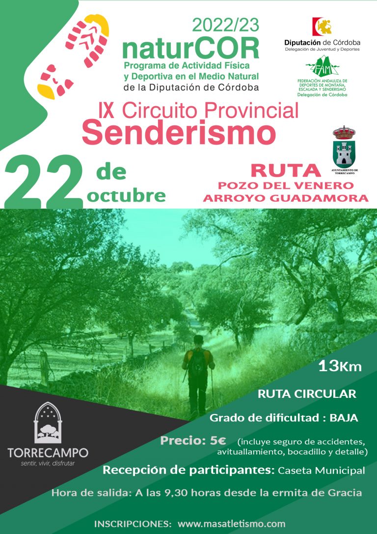 El Circuito NaturCOR llegará el 22 de octubre a su séptima cita: Ruta Pozo del Venero Arroyo Guadamora en Torrecampo