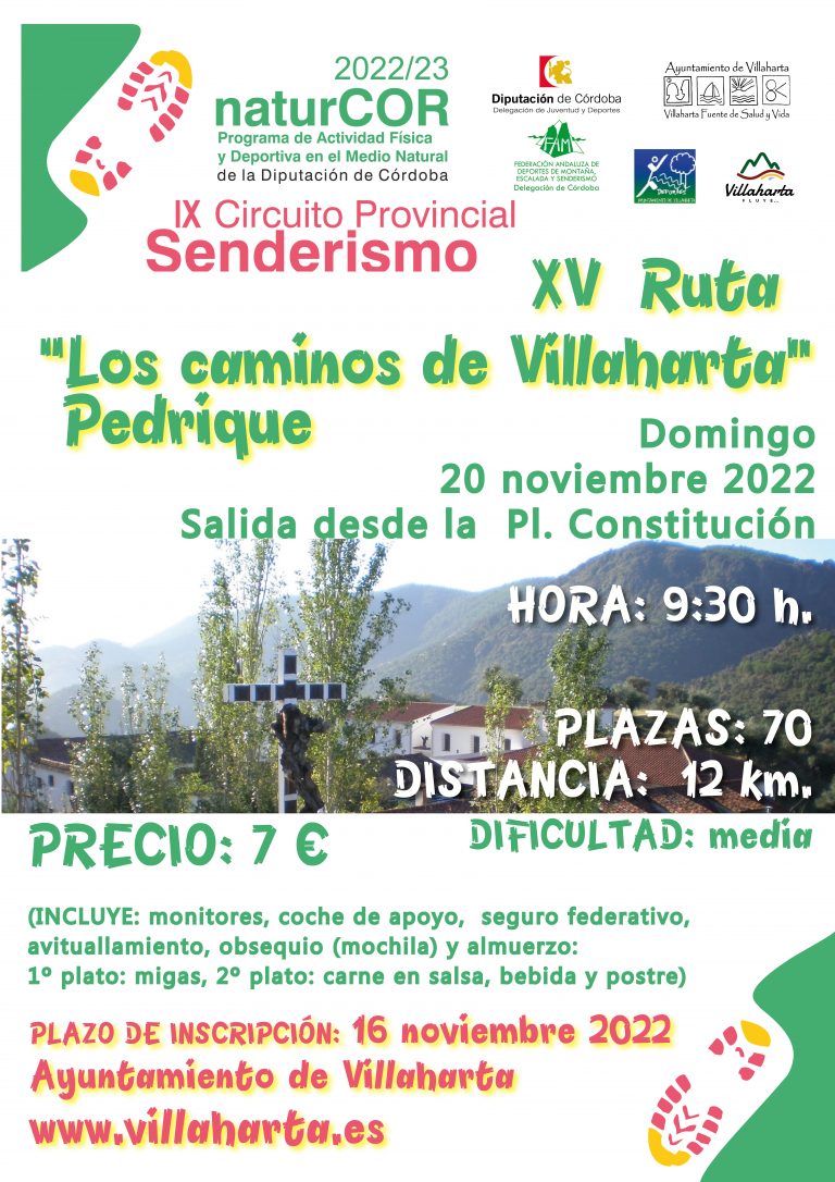 La XV Ruta “Los caminos de Villaharta” Pedrique del Circuito NaturCOR se celebra este próximo domingo