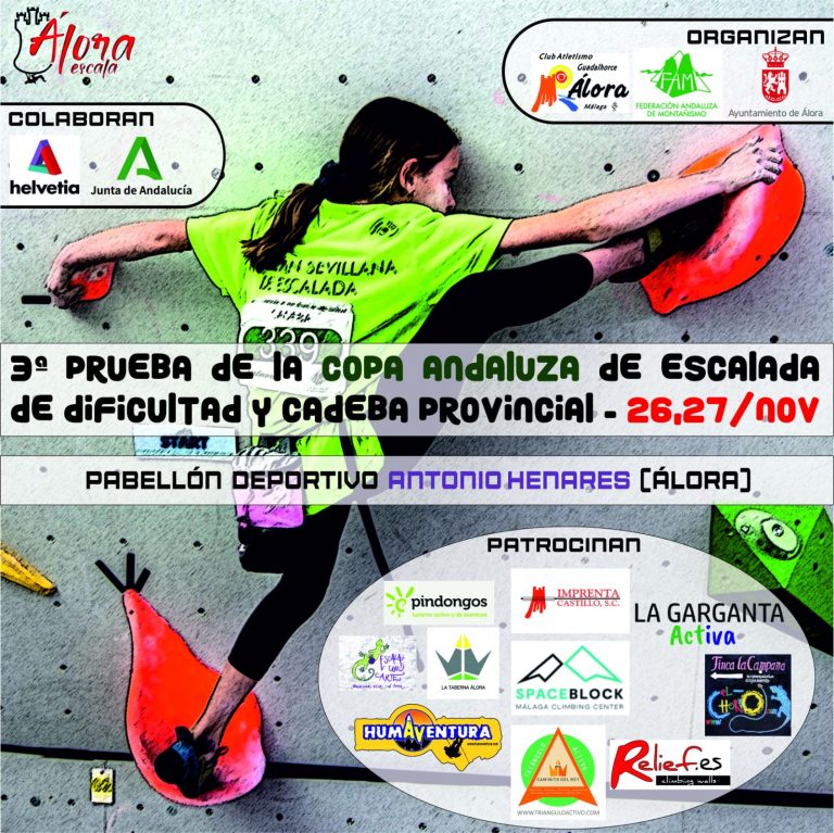 Álora acogerá el 26 y 27 de noviembre la tercera y última prueba de la Copa Andaluza de Escalada de Dificultad