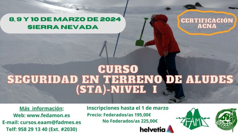 La EAAM organiza un Curso de Seguridad en Terreno de Aludes Nivel I del 8 al 10 de marzo