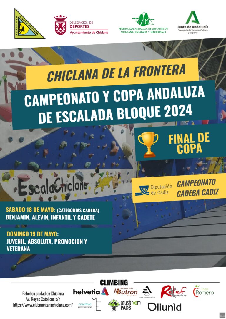 Récord de participación en el Campeonato de Andalucía de Escalada en Bloque 2024 y tercera prueba de Copa de este fin de semana en Chiclana