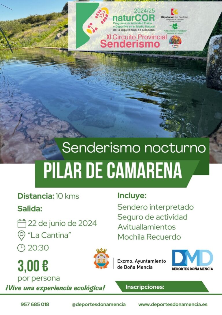La Ruta Sendero Nocturno Pilar Camarena de doña Mencía del Circuito naturCOR se celebrará el 22 de junio