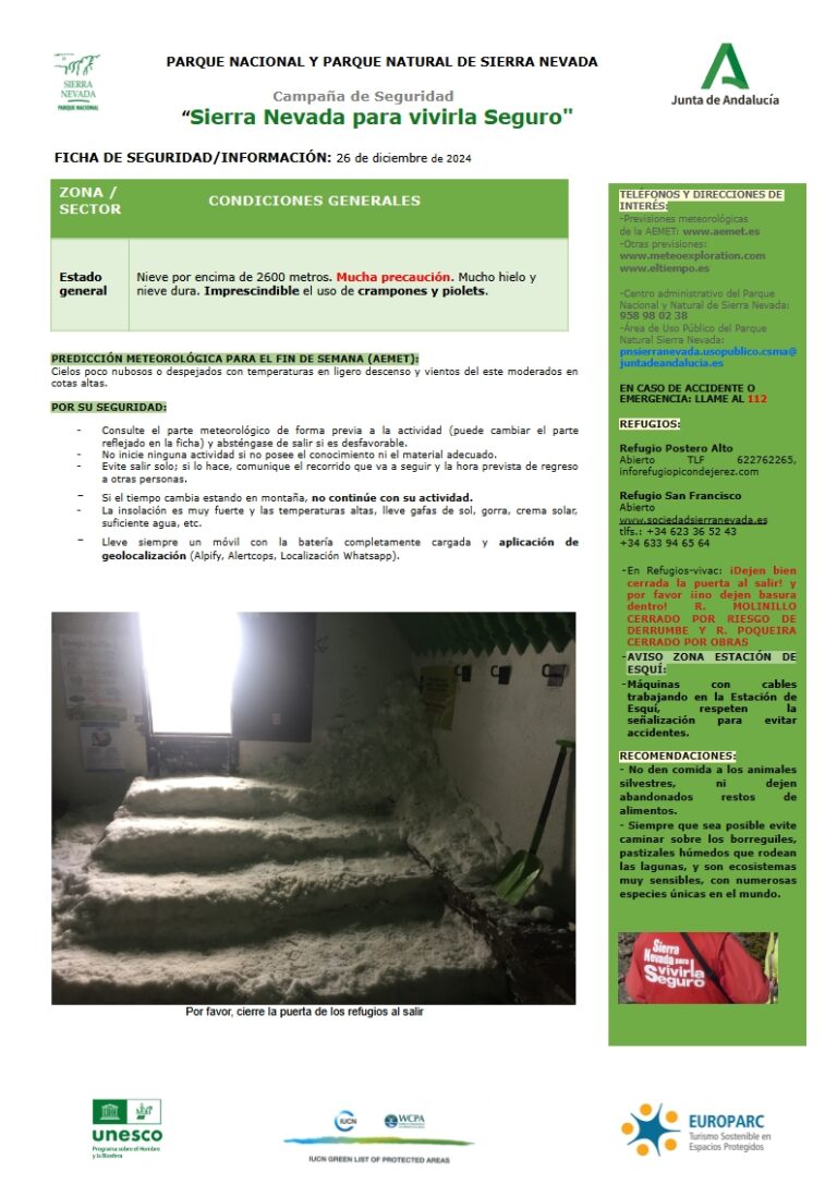 Ficha de Seguridad Espacio Natural de Sierra Nevada para finales de diciembre