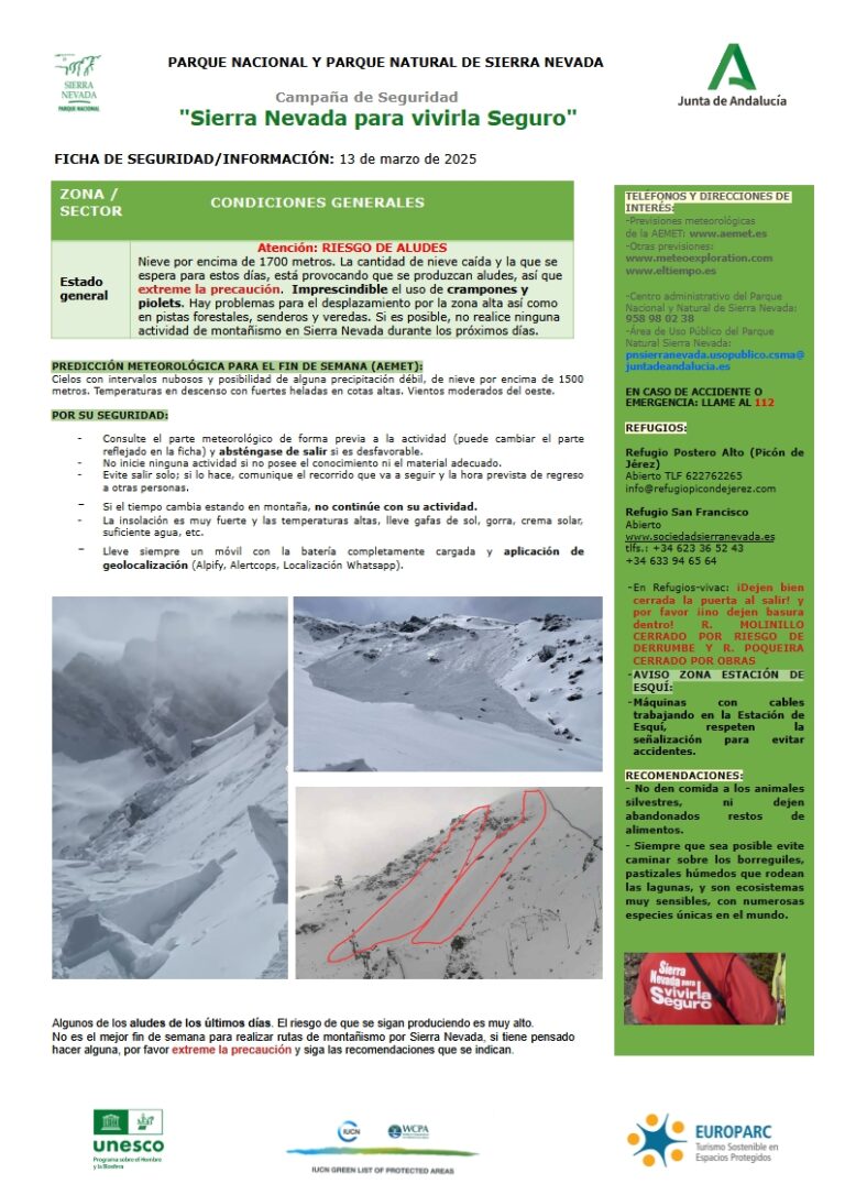 Máxima precaución por riesgo de aludes y fuertes heladas en zonas altas