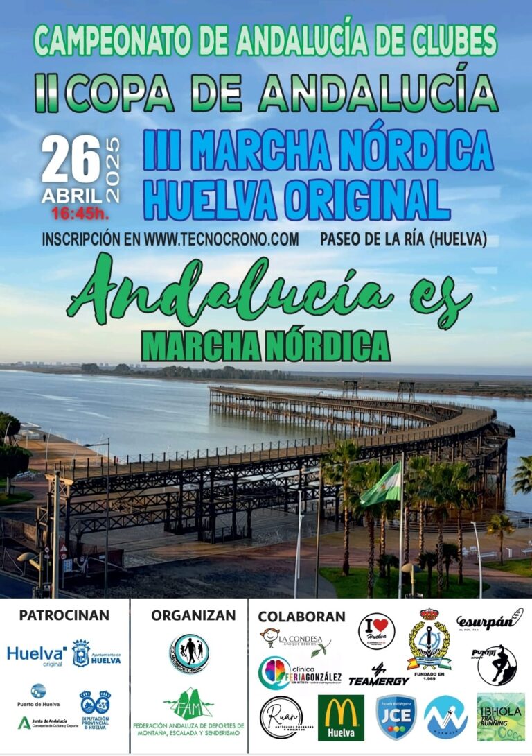 Abiertas las inscripciones para la III Marcha Nórdica Huelva Original, segunda prueba de la Copa de Andalucía y Campeonato de Andalucía de Clubes