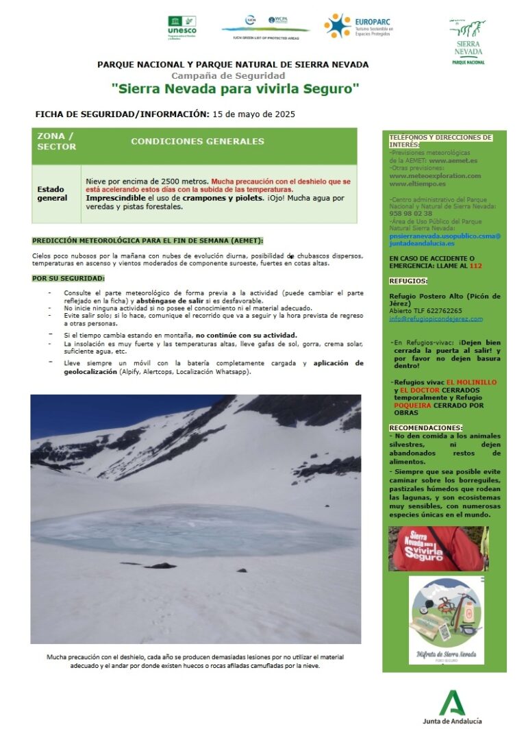 Precaución por el deshielo, la cantidad de agua en veredas y pistas forestales y vientos fuertes en cotas altas