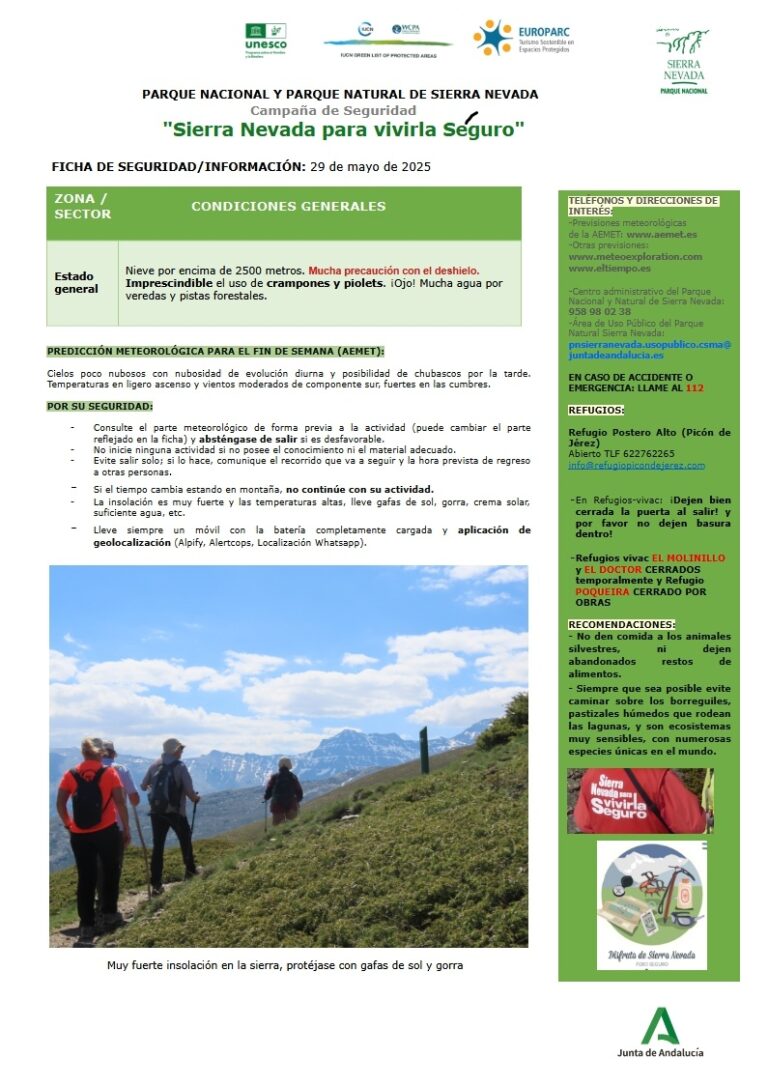 Precaución por el deshielo, la cantidad de agua en veredas y pistas forestales y vientos fuertes en las cumbres