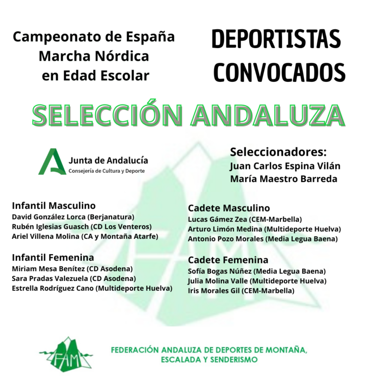 Andalucía ya tiene ultimada su selección para el próximo Campeonato de España en Edad Escolar de Marcha Nórdica