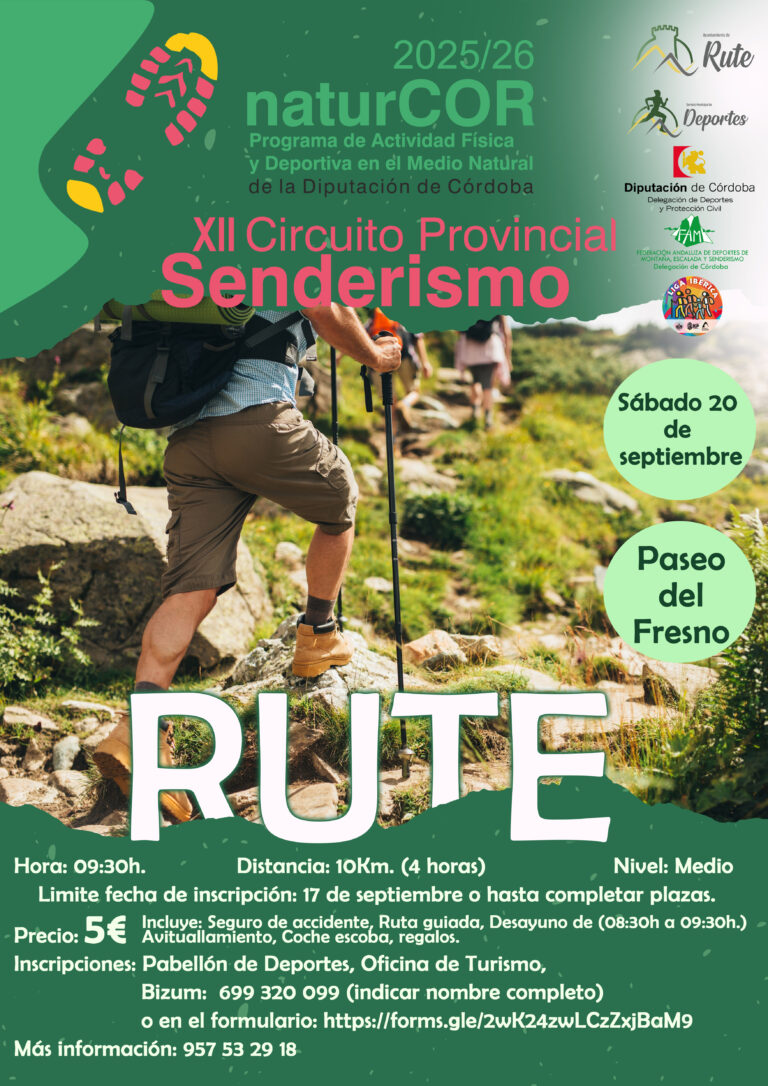 El Circuito naturCOR tiene su próxima cita este 20 de septiembre en Rute con la Ruta La Palomina     