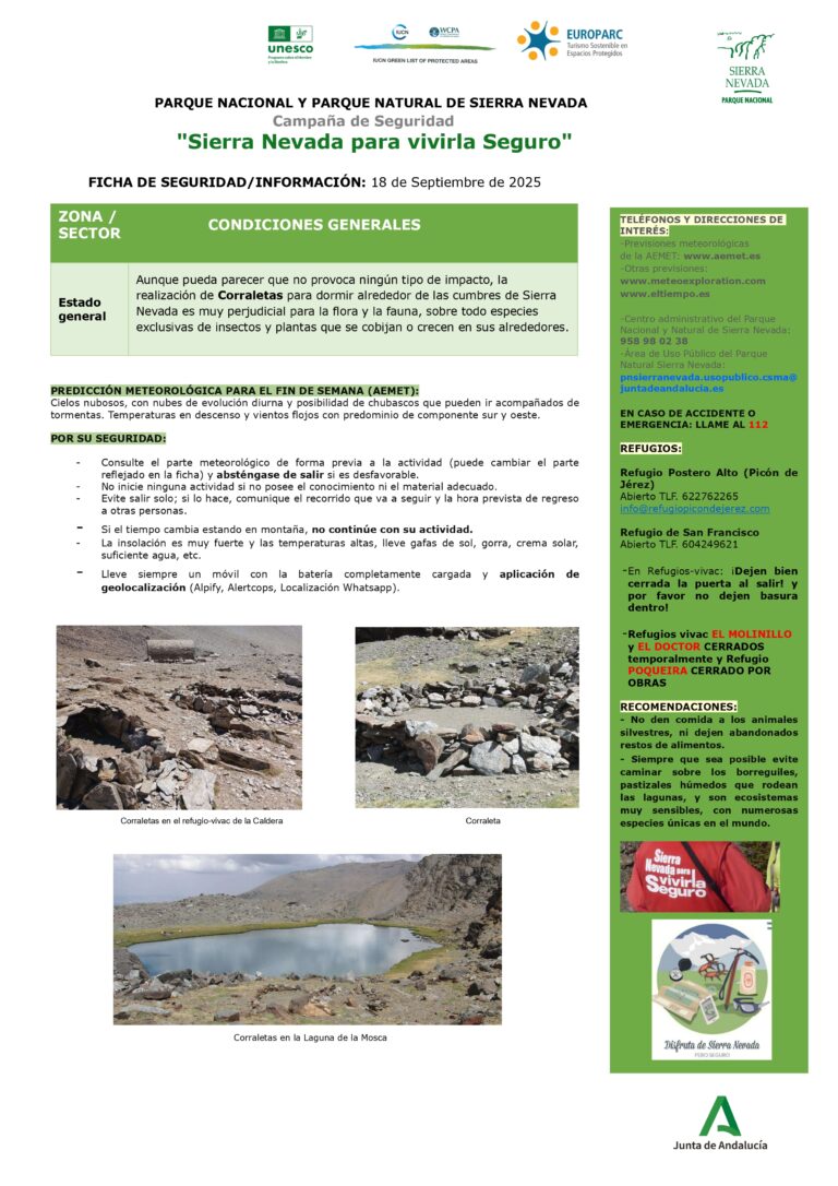 La realización de ‘corraletas’ para pernoctar en las cumbres puede provocar impacto en la flora y fauna exclusivas de Sierra Nevada