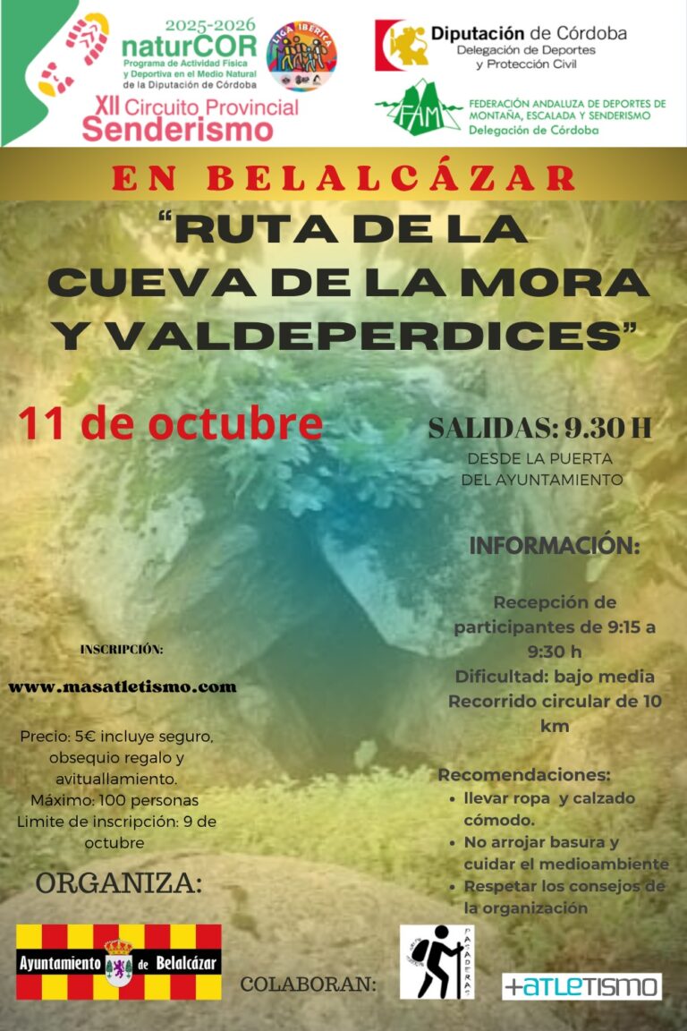 La ‘Ruta de la Cueva de la Mora a Valdeperdices’ en Belalcázar del circuito naturCOR se celebrará el 11 de octubre