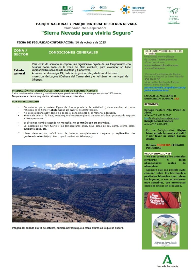 Máxima precaución ante la significativa bajada de las temperaturas con heladas en las cumbres altas