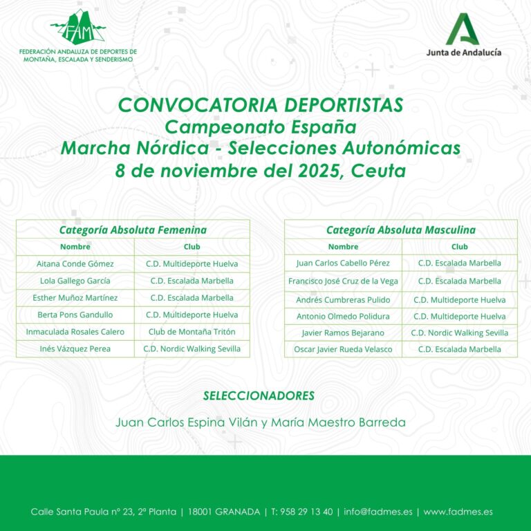 La FADMES da a conocer la convocatoria de la Selección de Marcha Nórdica para el Campeonato de España de Selecciones Autonómicas