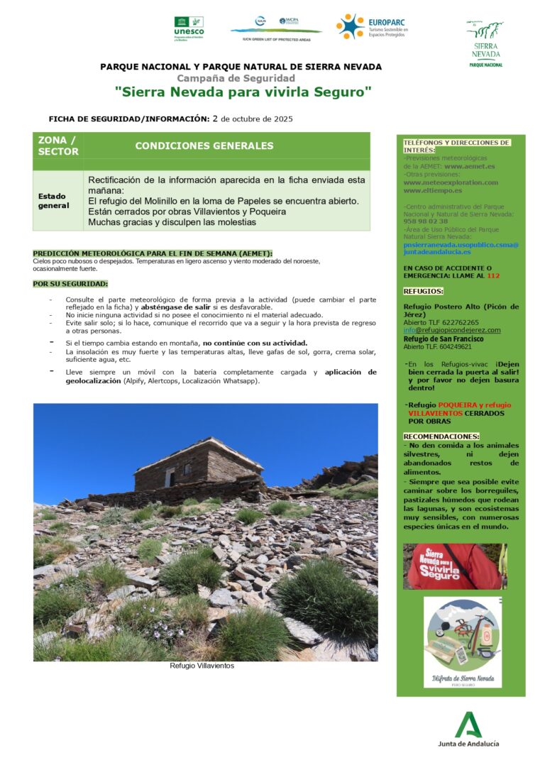 El Refugio El Molinillo se encuentra abierto y permanecen cerrados por obras Poqueira y Villavientos