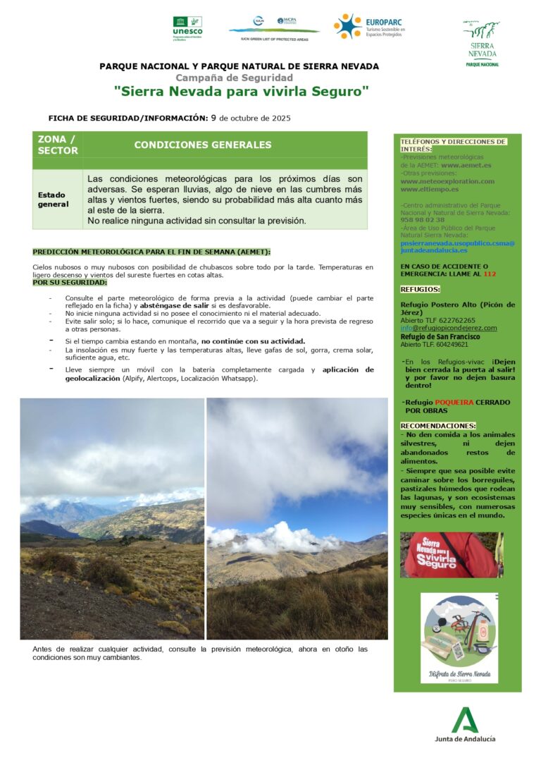 Precaución ante las adversas condiciones meteorológicas en las cumbres altas de Sierra Nevada