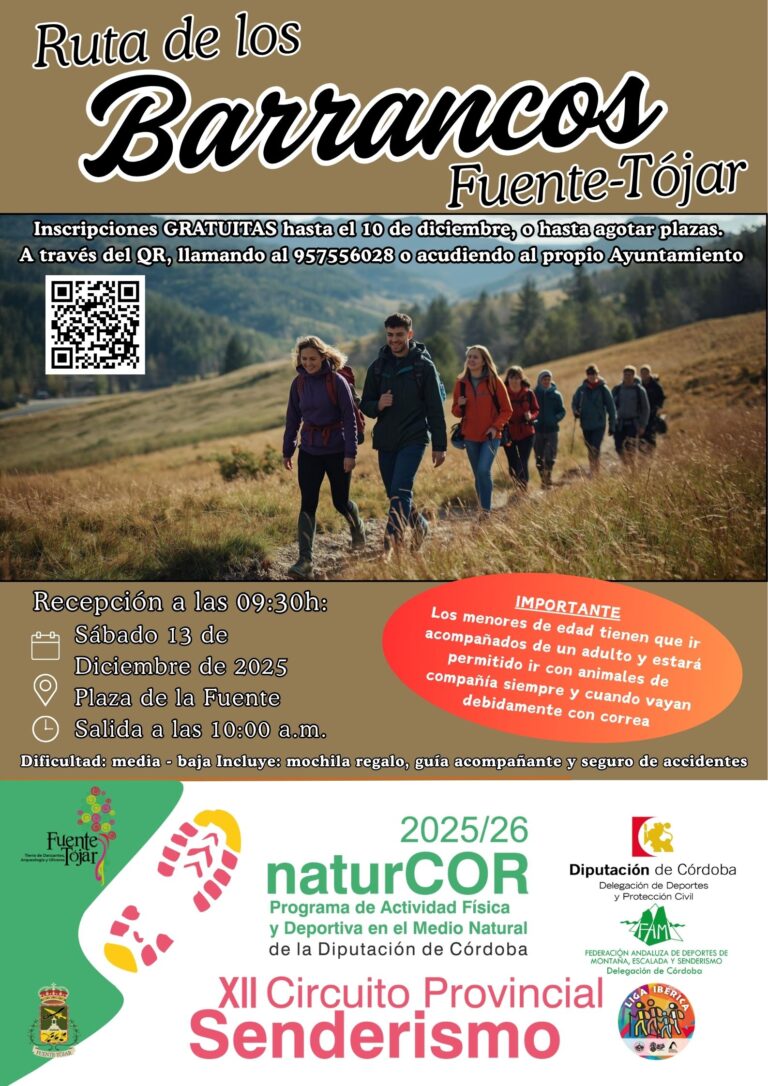 La decimotercera ruta del Circuito naturCOR será el 13 de diciembre en Fuente Tójar