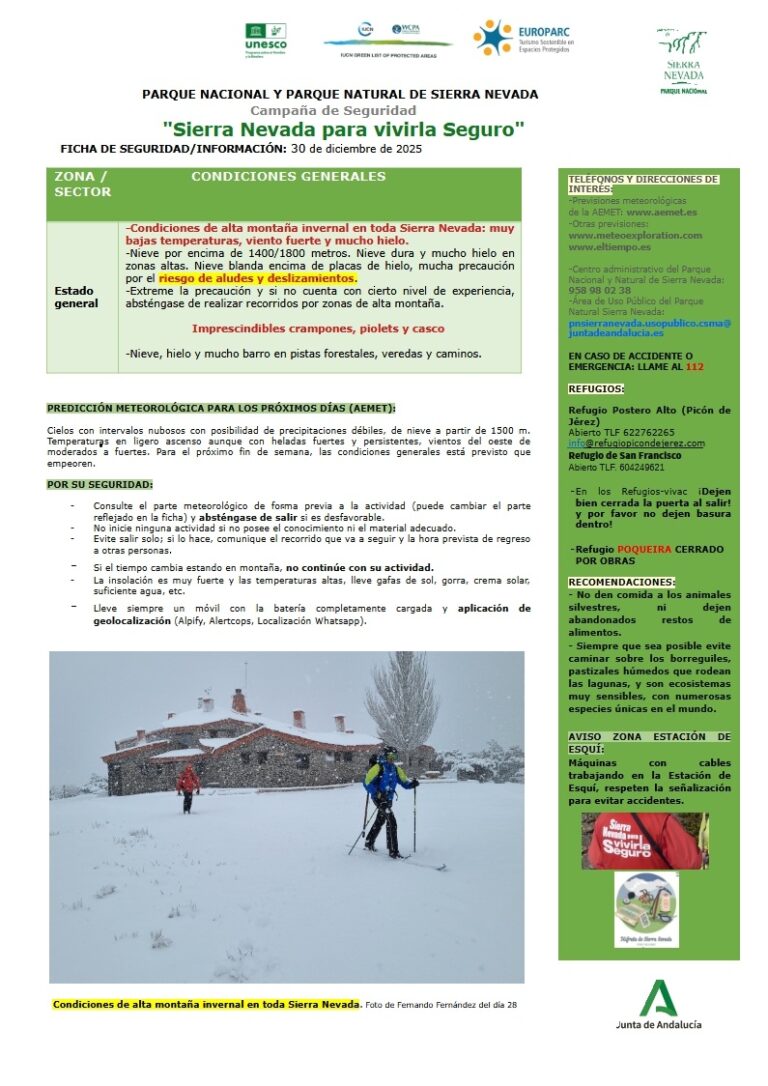 Riesgo de aludes y desprendimientos en Sierra Nevada durante estos días