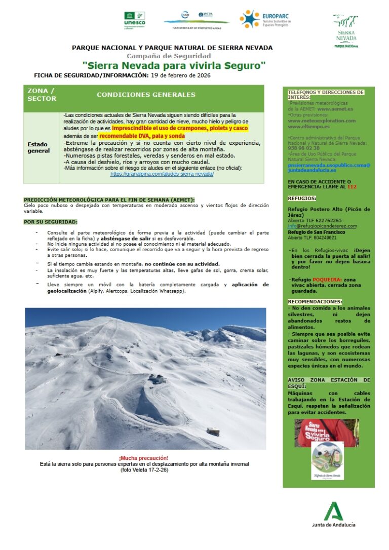 Condiciones muy malas en Sierra Nevada para la práctica de actividades, con gran cantidad de nieve, mucho hielo
