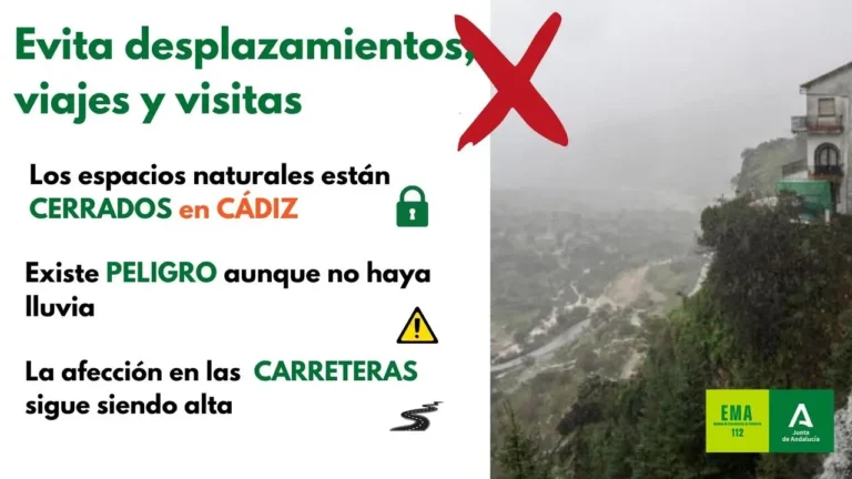 La Junta recuerda que los equipamientos de uso público en la provincia de Cádiz permanecen cerrados después del temporal