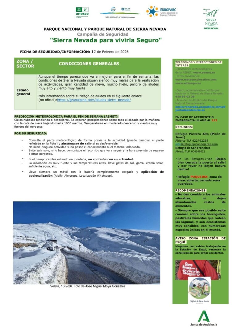 Las condiciones para practicar actividades montañeras son aún muy malas en Sierra Nevada