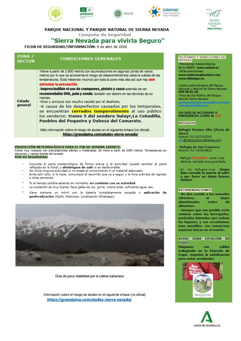 Extremar la precaución por el riesgo de desprendimientos por la subida de las temperaturas y ríos y arroyos con mucho caudal por el deshielo
