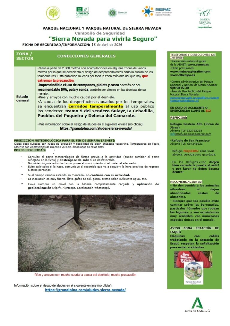 Se mantiene el riesgo de desprendimientos por la subida de las temperaturas y ríos y arroyos con mucho caudal por el deshielo