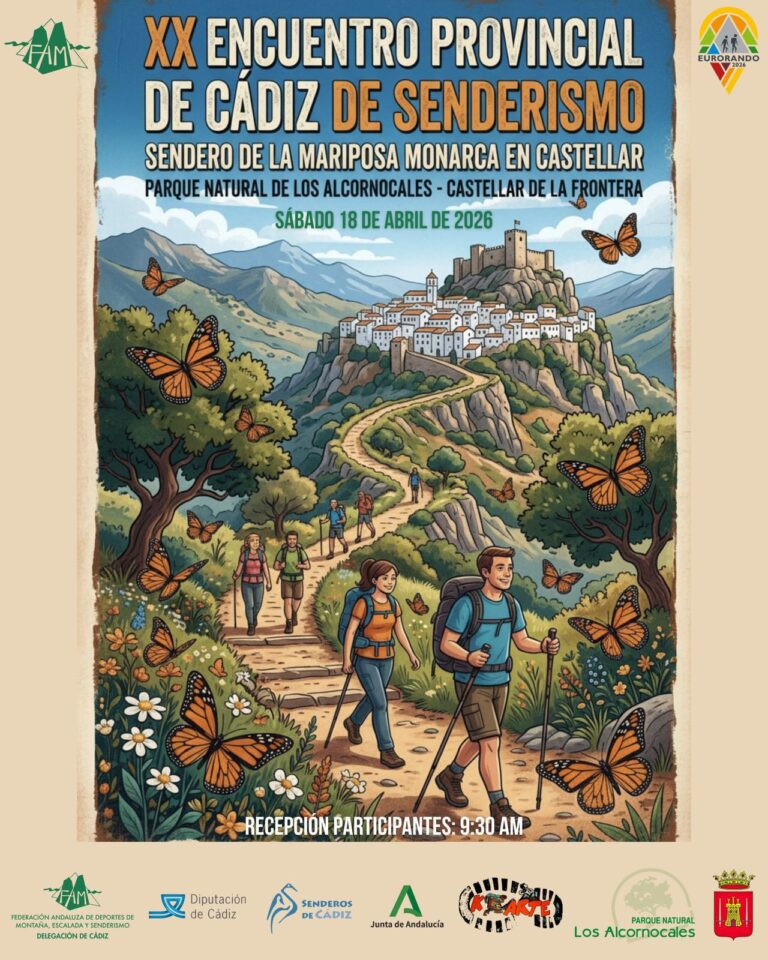 El XX Encuentro Provincial de Senderismo de Cádiz del 18 de abril se en el Sendero de las Mariposas Monarca en Castellar de la Frontera