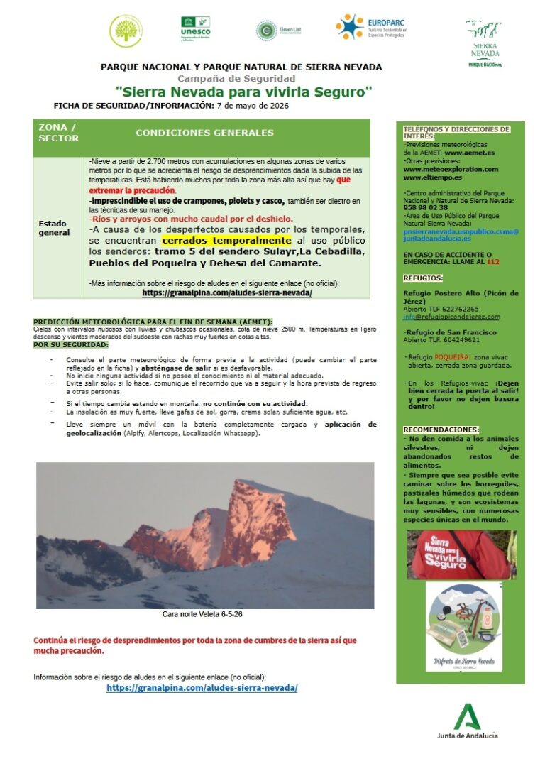 Se mantiene el peligro de desprendimientos y rachas de viento fuerte en zonas altas