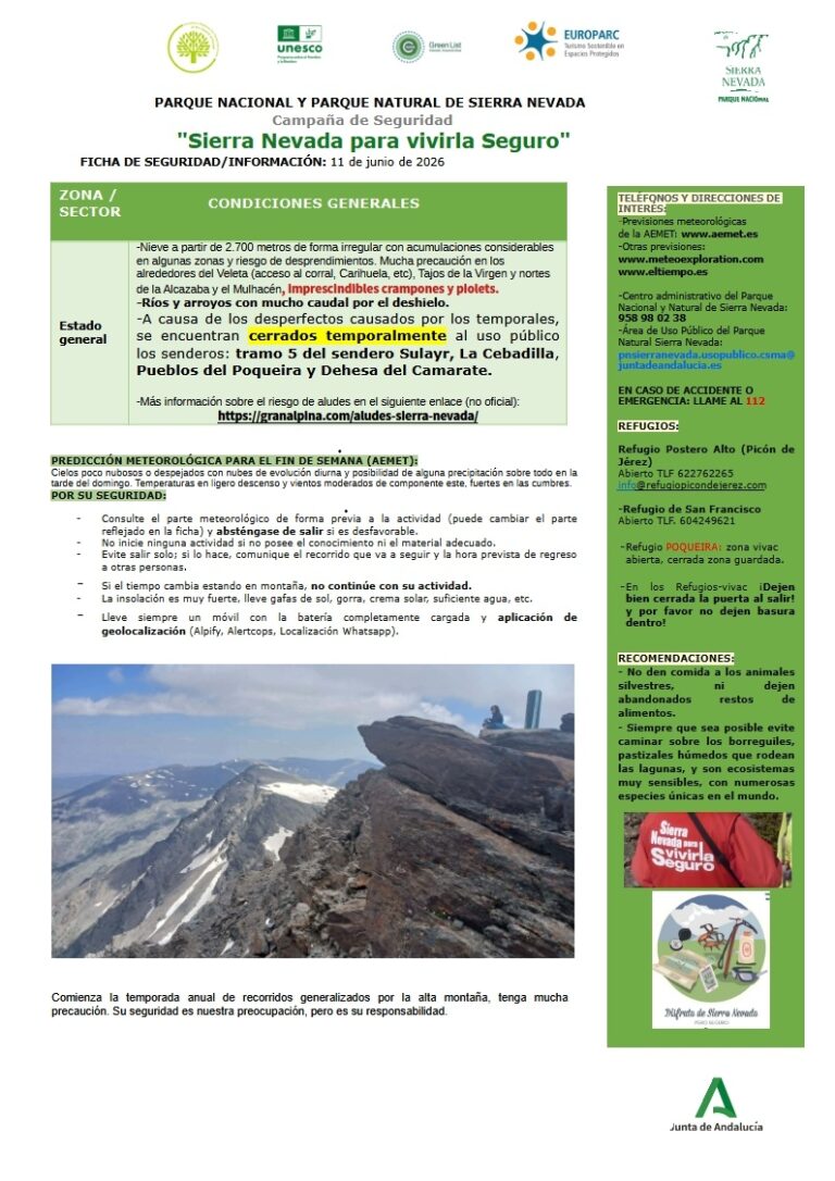Persisten zonas de nieve de forma irregular a partir de 2.700 metros y riesgo de desprendimientos en las partes altas