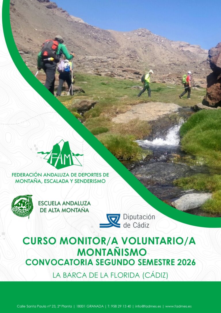 Abierto el plazo de inscripción para la formación a Monitor/a Voluntario/a de Montañismo programado por la EAAM para el segundo semestre 2026 en la provincia de Cádiz