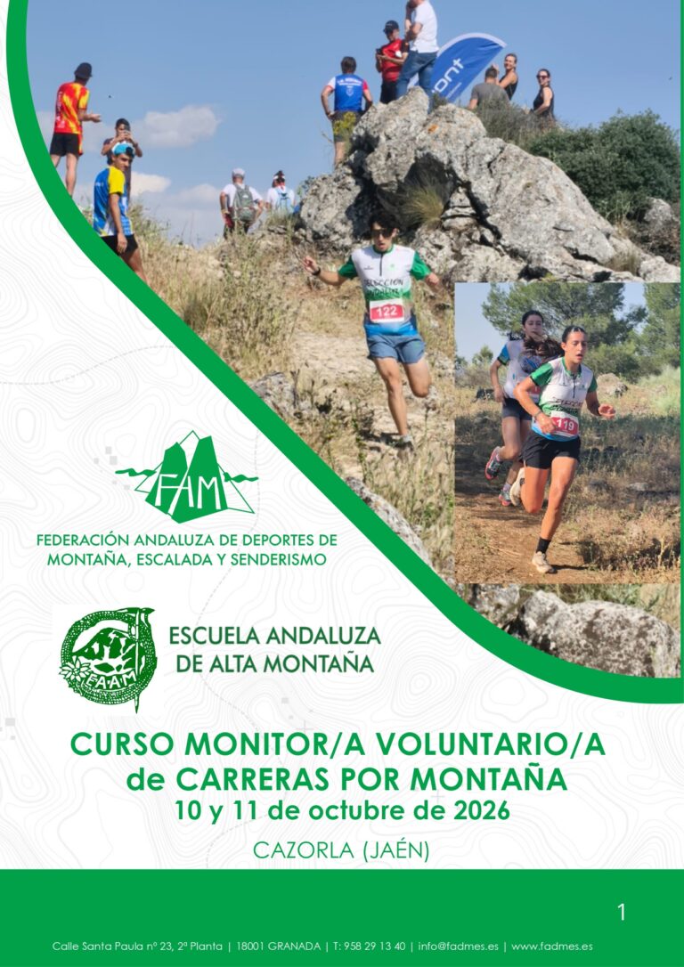 Abierto el plazo de inscripción para el primer curso Monitor/a Voluntario/a de Carreras por Montaña organizado por la FADMES