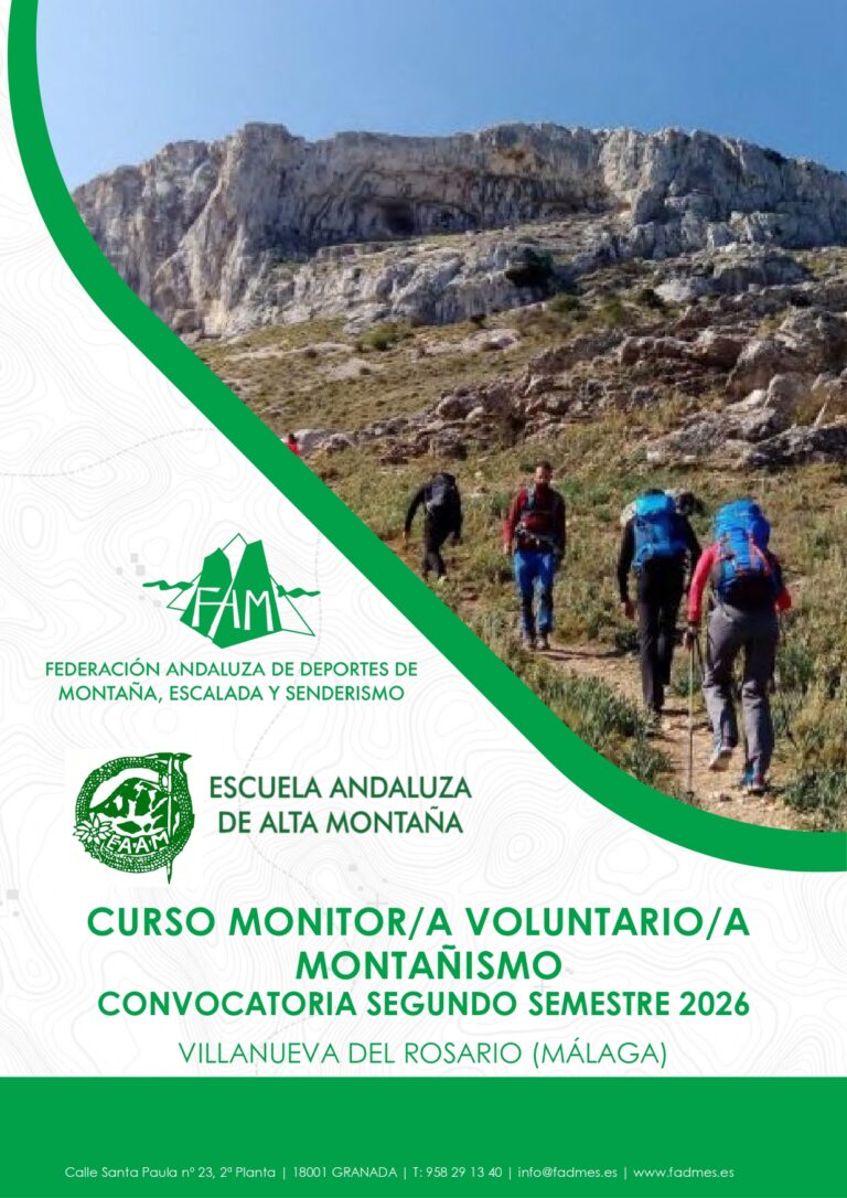 Abierto el plazo de inscripción para la formación a Monitor/a Voluntario/a de Montañismo programado por la EAAM para el segundo semestre 2026 en la provincia de Málaga