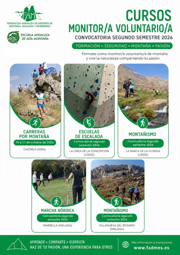 Recuerda fechas para los cursos de Monitor/a Voluntario/a de CxM, Montañismo, Escalada y Marcha Nórdica