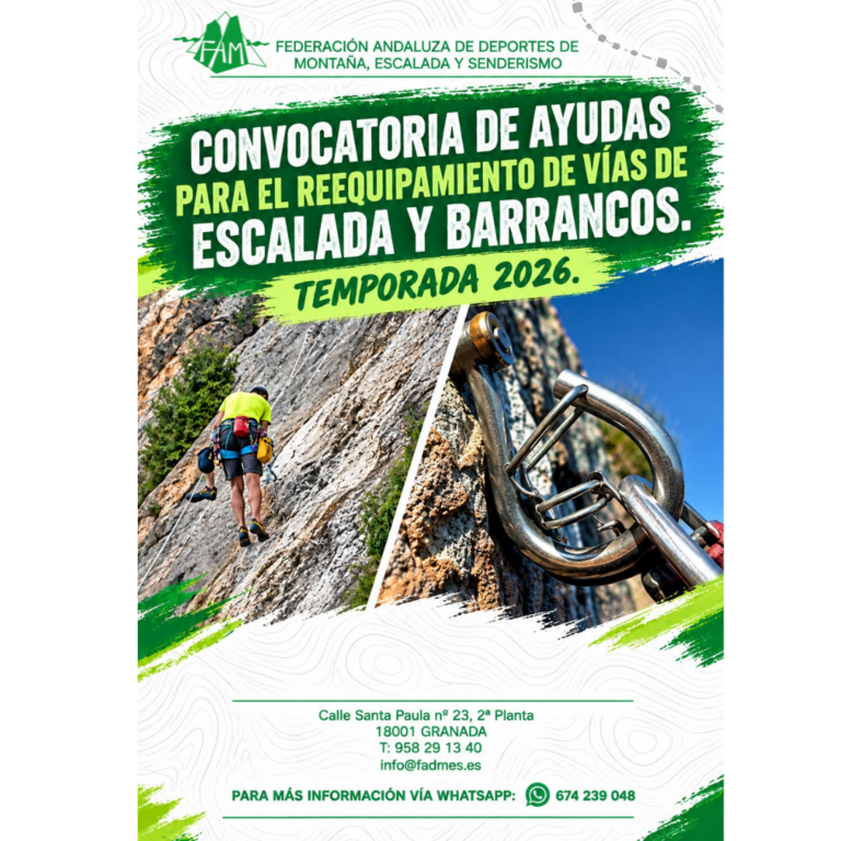 Convocatoria de Ayudas para el Reequipamiento de Vías de Escalada y Barrancos para la temporada 2026