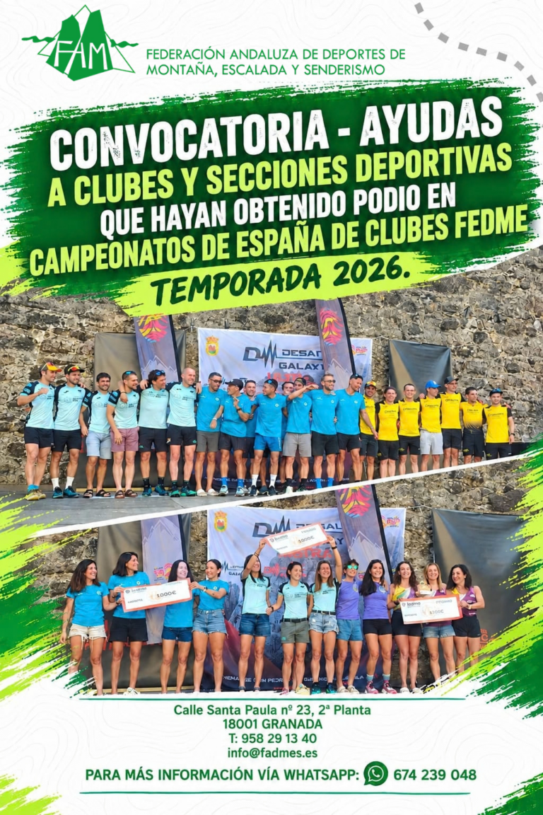 Convocatoria Ayudas a Clubes y secciones deportivas que hayan obtenido podio en Campeonatos de España de Clubes FEDME