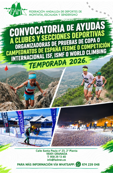 Convocatoria de Ayudas a Clubes y Secciones Deportivas organizadoras de pruebas de copa o campeonatos de España FEDME o Competición Internacional ISF, ISMF o World Climbing Temporada 2026
